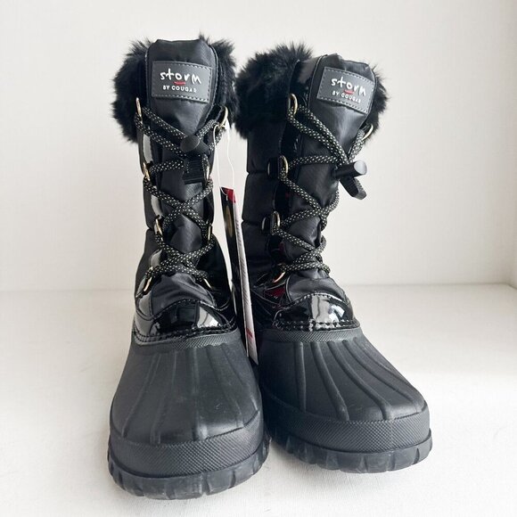 Storm by Cougar Black Rubber Nylon Faux Fur Snow Boots 11 - Picture 2 of 7